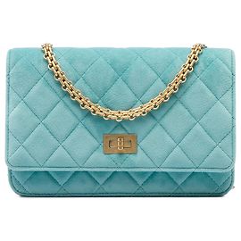 Chanel Blue Quilted Velvet Reissue 2.55 Wallet on Chain