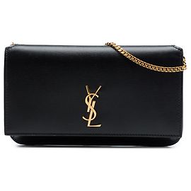 Saint Laurent Kate Wallet On Chain aus schwarzem Leder mit Monogramm