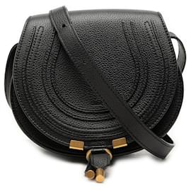 Chloé Marcie Saddle Crossbody in pelle grana piccola nera Small