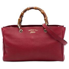 Borsa Satchel Gucci Bamboo Shopper Media in Vitello Rossa