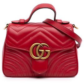 Gucci Mini GG Marmont gesteppte Lederhandtasche in Rot mit oberem Griff