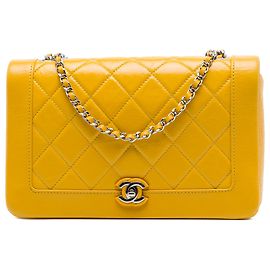 Chanel Yellow Crumpled Calfskin Bi Quilted Vintage Full Flap