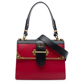 Bolso Satchel Prada Cahier de piel de becerro City con ribetes de Saffiano rojo