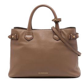 Borsa Satchel Burberry Brown Medium in pelle di vitello e House Check Banner