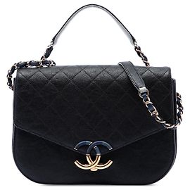 Chanel Black Paris Cuba Medium Quilted Caviar Thread Around Flap