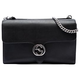 Gucci Medium Dollar Interlocking G Crossbody aus schwarzem Leder