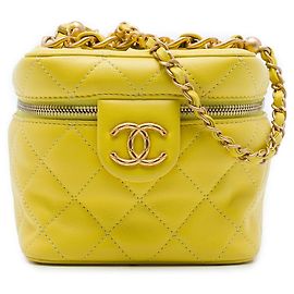 Chanel Yellow Small CC Quilted Lambskin Vanity Case With Chain
