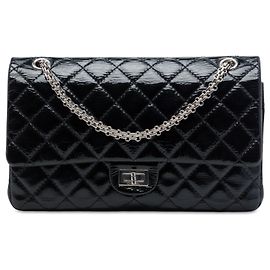 Chanel Black Quilted Crinkled Patent Reissue 2.55 Double Flap 226