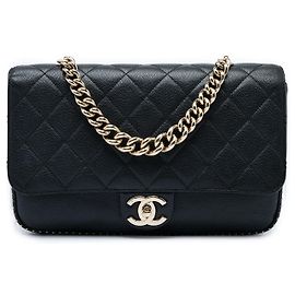 Chanel Black Large CC Quilted Caviar Studded Single Flap