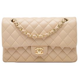 Chanel Beige Medium Classic Lambskin Double Flap