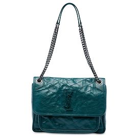 Saint Laurent Niki in pelle di vitello grana grossa verde Medium