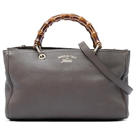 Borsa Gucci Bamboo Shopper media in pelle di vitello marrone