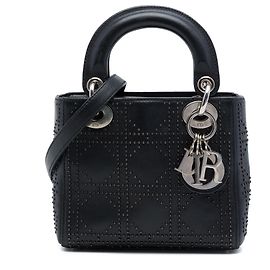 Dior Mini Lady Dior en piel de becerro Cannage con tachuelas negro