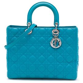 Dior Blue Large Lambskin Cannage Lady Dior