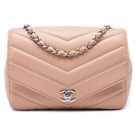 Chanel Beige Small Chevron Caviar Data Center Envelope Flap