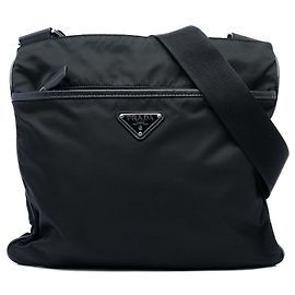 Bolsa crossbody Prada em Tessuto preta com fecho de correr