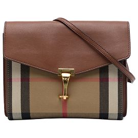 Borsa a tracolla Derby Macken Burberry in pelle marrone e tela House Check, taglia Small