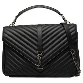 Saint Laurent Large College Bag aus Lammleder mit Chevron-Steppung in Schwarz und Monogramm