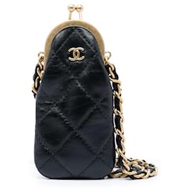 Custodia per rossetto Chanel Black CC Quilted Lambskin con catena