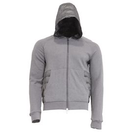  Moncler Zip-Up Quilted Accent Hoodie in Grey Cotton