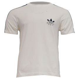 T-shirt in cotone bianco con stampa logo Gucci x Adidas