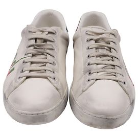 Sneakers Gucci Ace Blade Distressed in pelle bianca