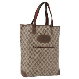 GUCCI GG Supreme Web Sherry Line Tote Bag PVC Leder Beige