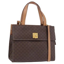 Céline CELINE Macadam Canvas Hand Bag PVC Leather 2way Brown Gold