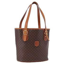 Céline CELINE Bolsa de Ombro em Lona Macadam PVC Couro Castanho Dourado