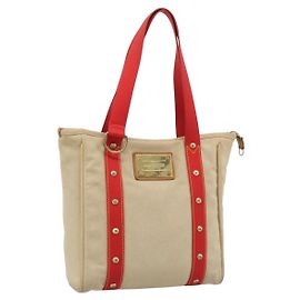 LOUIS VUITTON Antigua Cabas MM Tote Bag Beige Rot M40035 LV