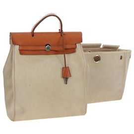 Hermès HERMES Herbag A Dos Backpack Canvas 2way Beige Silver