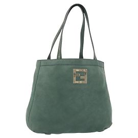 FENDI Hand Bag Leather Green Gold