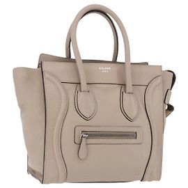 Céline CELINE Luggage Micro Shopper Hand Bag Leather Beige
