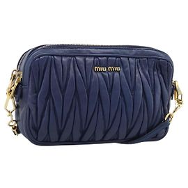 Borsa a tracolla Miu Miu Matelassé in pelle blu e oro, autentica ka5412A