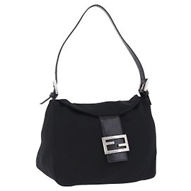 Borsa a tracolla FENDI Mamma Baguette in jersey di cotone, nera e argento, autentica 193880