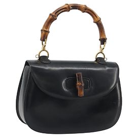 Borsa a mano GUCCI Bamboo in pelle nera e oro 000 2113 0633 Autentica ep15601A