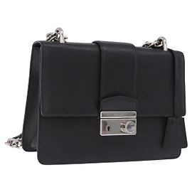 Borsa a tracolla PRADA con catena, in pelle safiano, nera e argento, autentica ka5415