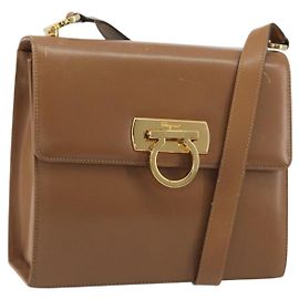 Borsa a tracolla Salvatore Ferragamo Gancini in pelle marrone e oro, autentica 193110