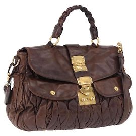Borsa a mano Miu Miu Matelassé in pelle, modello 2 vie, marrone e oro, autentica ka5417