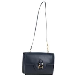 Hermès Bolso de hombro HERMES Sandrine en cuero azul marino y oro, auténtico 190310M