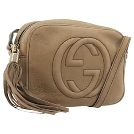 Borsa a tracolla GUCCI Soho in pelle beige e oro, modello 308364, autentica, codice articolo ep15215.