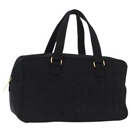 Borsa a mano CHANEL Choco Bar in cotone nero oro CC autentica ka339