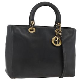 Borsa tote Christian Dior Lady Dior in pelle, 2 vie, nera e oro, autentica ARZ701