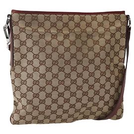 Bolsa de ombro GUCCI GG Canvas Bege Prata 113013 Autêntica 143267