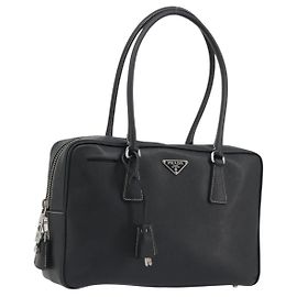 Borsa tote PRADA in pelle Saffiano nera e argento, autenticazione 188279SAV