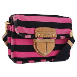 Bolso de hombro PRADA en lona rosa y negra, auténtico ka5421