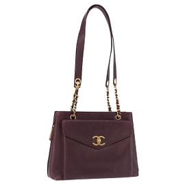 CHANEL Tote-Bag mit Kette aus bordeauxrotem Kaviarleder und goldenem CC-Logo, Authentifizierung 193083A