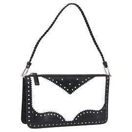 Borsa Christian Dior in pelle verniciata Nero Bianco Argento Auth 197758