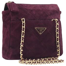 Bolso de hombro acolchado con cadena PRADA de gamuza Bordeaux Gold Auth yk20855A
