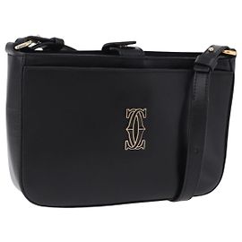 CARTIER C de Cartier Shoulder Bag Leather Black Gold Auth 196644V